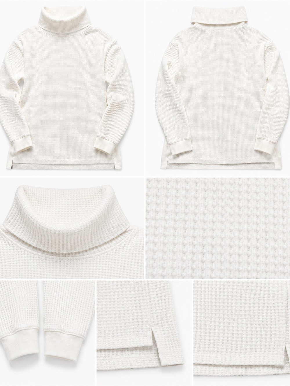 Women’s Ivory Waffle Knit Turtleneck Pullover Long Sleeve